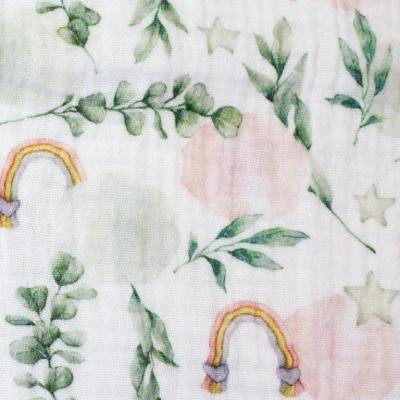 Musselin | THEA Eukalyptus Regenbogen | weiß